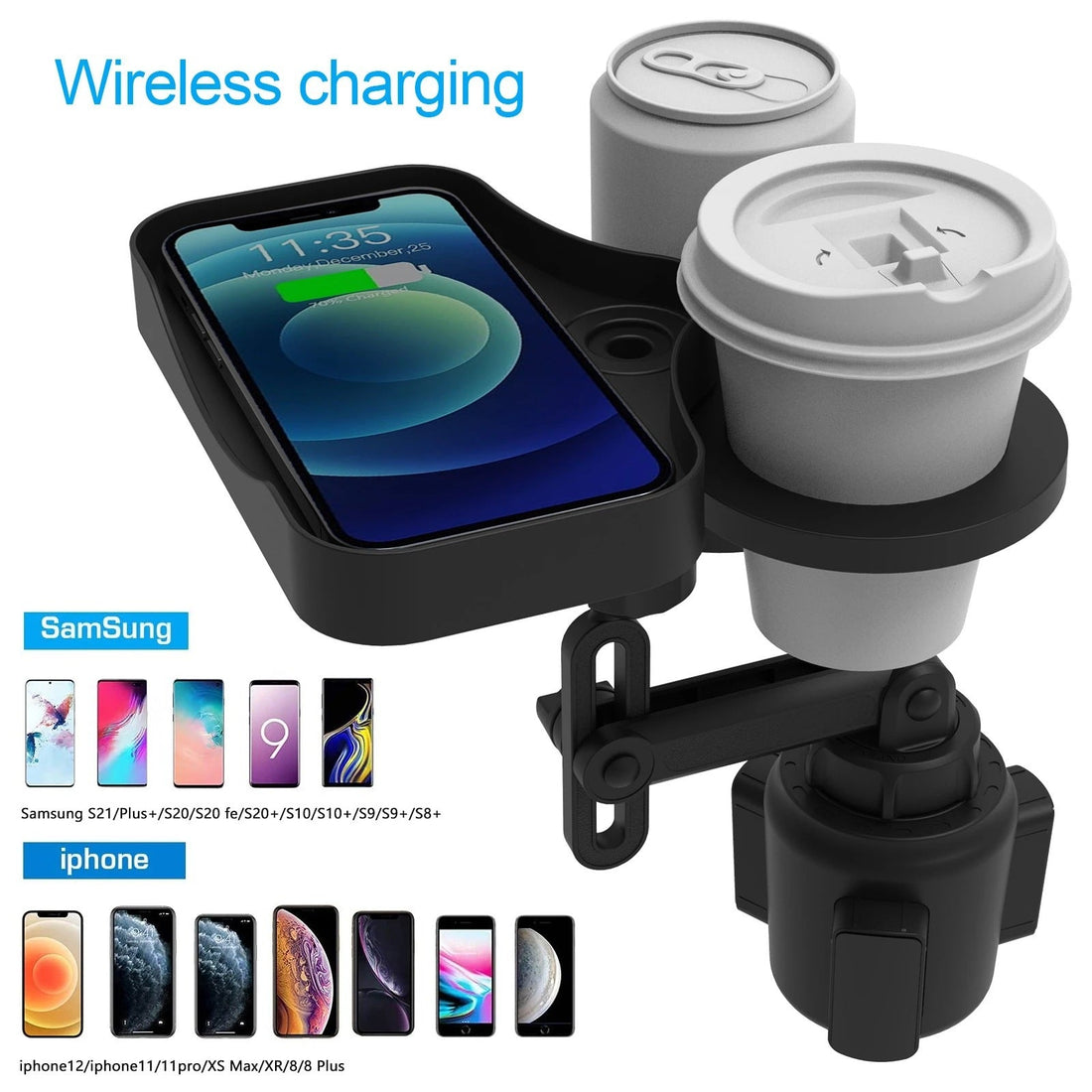 Car Cup Holder With Wireless Charging - Usman Accessories